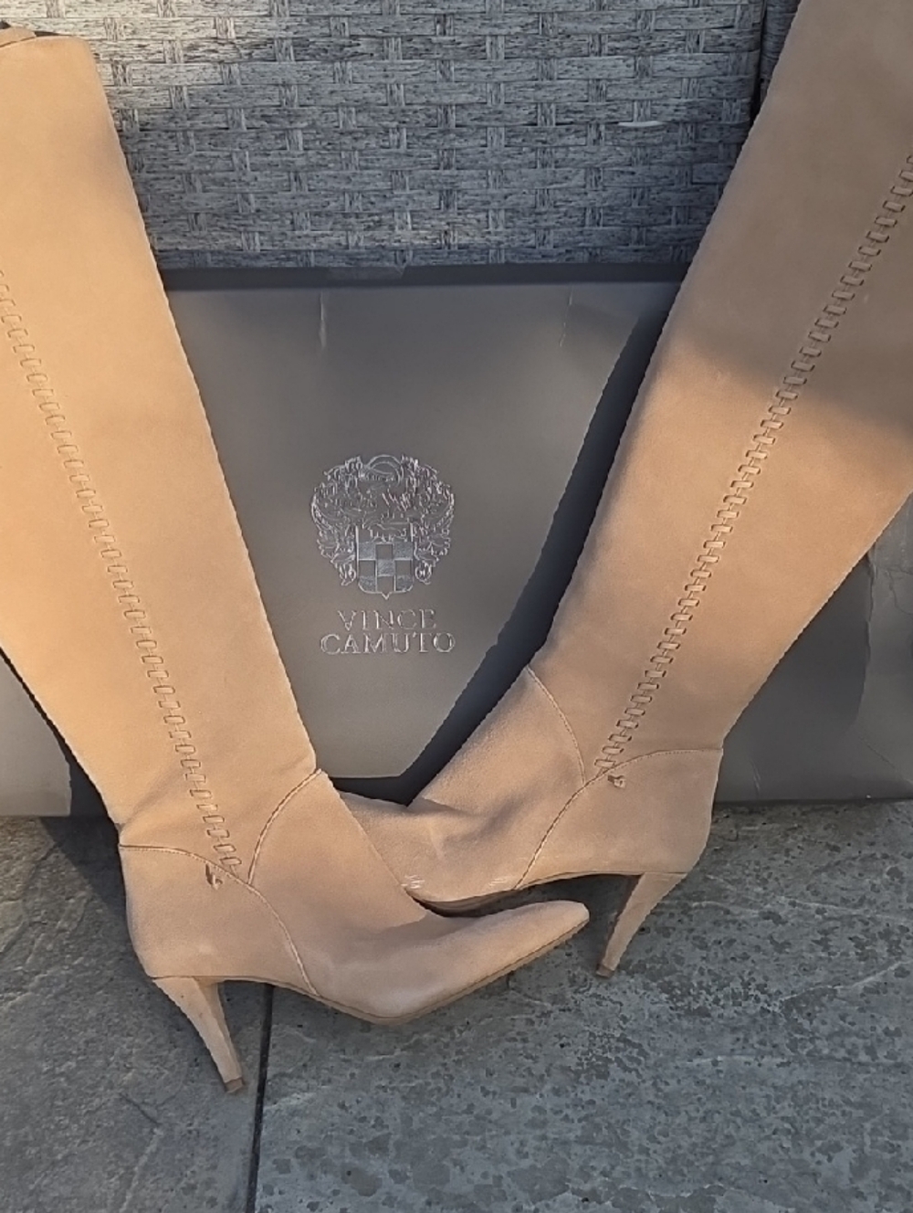 Vince Camuto Taupe Over-the-Knee Suede Stiletto Boots